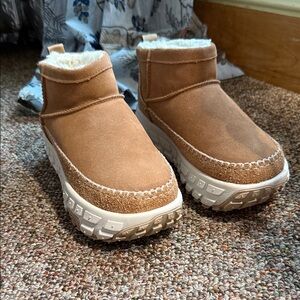 UGG Tan Ankle Boots with White Soles